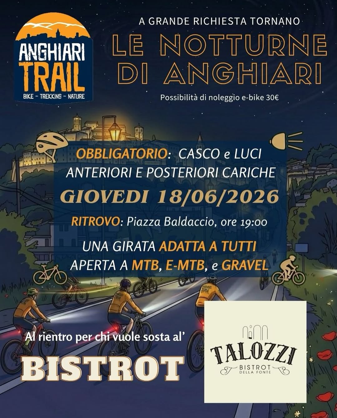 Una girata notturna in bici aperta a tutti tra i magnifici paesaggi delle colline anghiaresi.